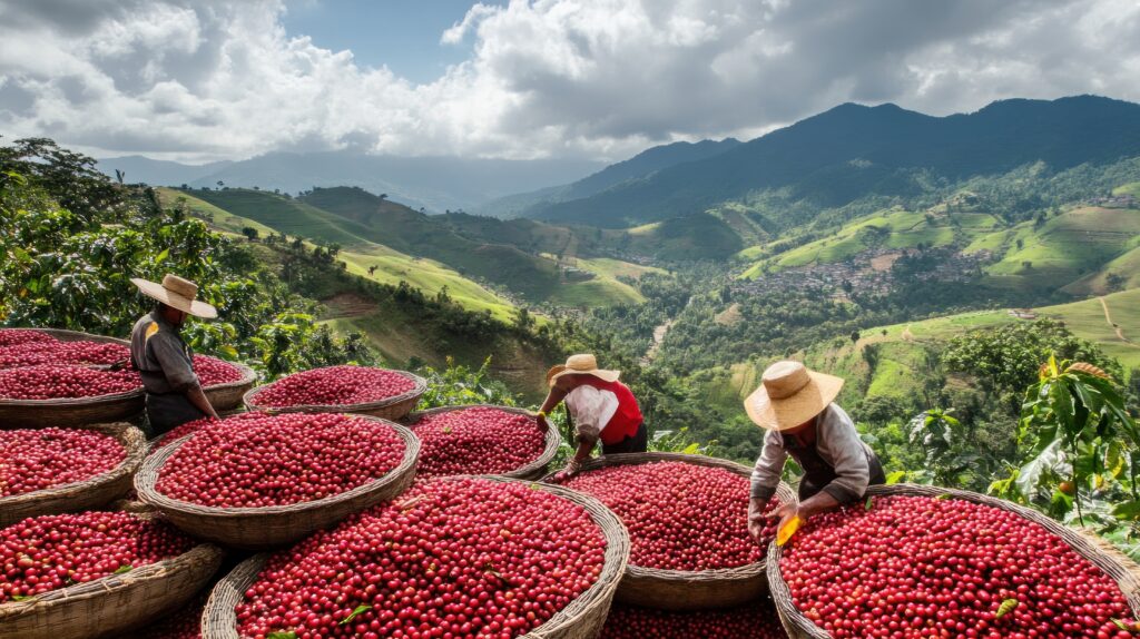 Kopi Single Origin Gemi Coffee Supply: Panen Kopi Ceri Pilihan di Dataran Tinggi untuk Menjamin Kualitas Rasa Unik dan Terroir Terbaik.