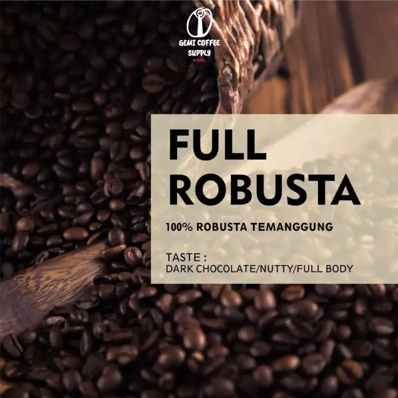 Close-up biji kopi robusta dari Temanggung yang di-roasting Medium, siap untuk espresso bold.