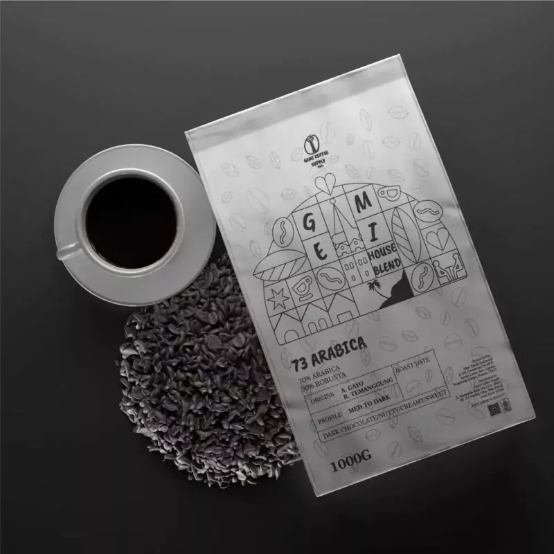 Kemasan premium arabika blend 70:30 creamy latte Gemi untuk menjaga aroma wangi.