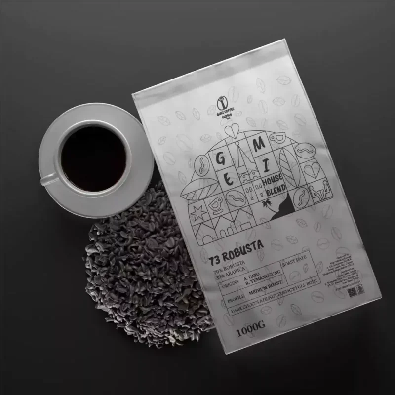 Kemasan premium house blend robusta 70:30 espresso Gemi untuk menjaga body tebal.