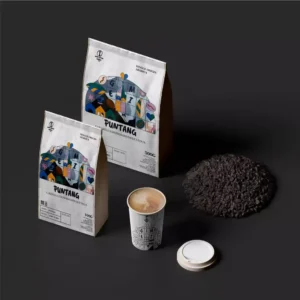 Kemasan kemasan biji kopi Puntang yang elegan dengan One Way Valve untuk freshness maksimal.