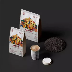 Kemasan premium biji kopi Gayo Semi-Wash dengan One Way Valve untuk menjaga aftertaste panjang.