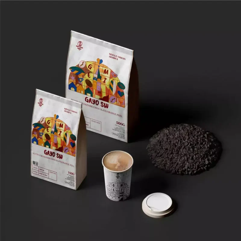 Kemasan premium biji kopi Gayo Semi-Wash dengan One Way Valve untuk menjaga aftertaste panjang.