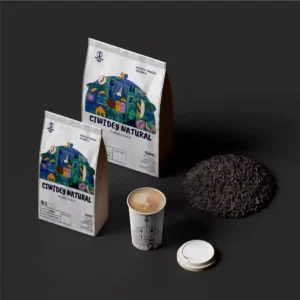 Kemasan kemasan biji kopi Ciwidey Natural Process dengan One Way Valve untuk menjaga aroma fermentasi khas.