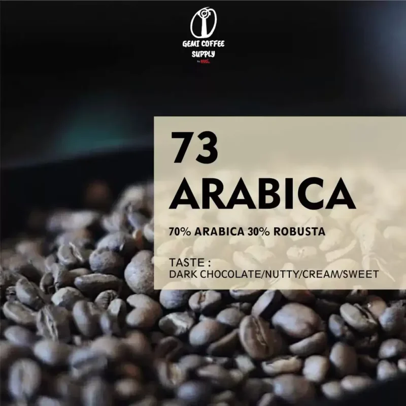 Close-up biji kopi arabika blend 70:30 creamy latte yang di-roasting Medium.